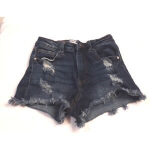 Wax Jean‎ Distressed Denim Shorts Frayed Hem Dark Wash Juniors Sz S(24x2)/ #5164